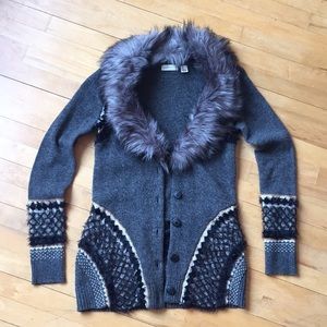 Anthropologie Gray Fur Collar Sweater
